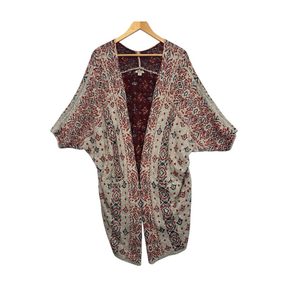Lucky Brand Cardigan Womens XS Small Gray Orange Southwestern Kimono Boho Cozy - Picture 7 of 10